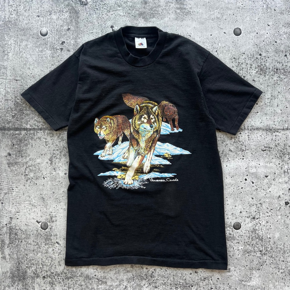 Vintage Wolf T-Shirt Mens Large Black Nature Vancouver Wildlife Canadiana 90s